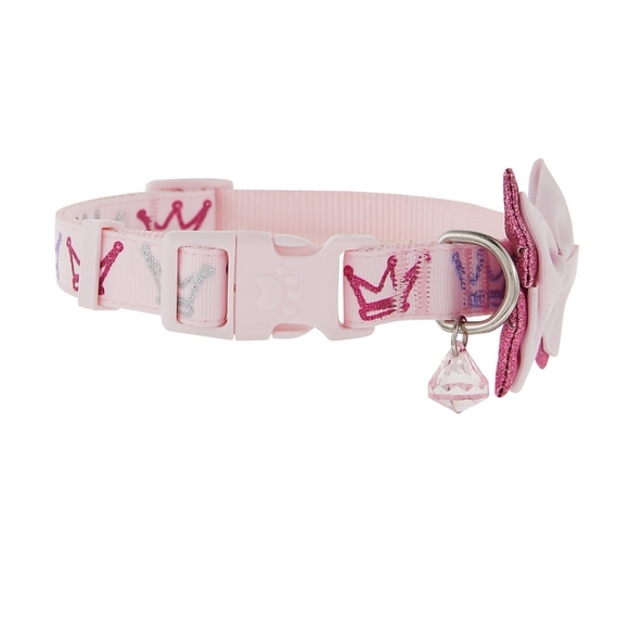 New Top Paw® Princess Dog Collar sz medium pink bow crown - Picture 2 of 11